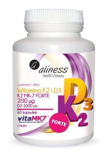 Naturalna Witamina K2 FORTE MK-7 200 µg z Natto + D3 - 60 kapsułek - ALINESS.jpg