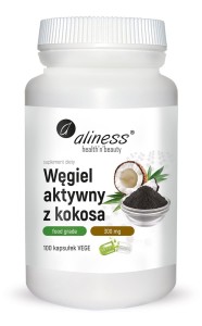 Węgiel aktywny z kokosa Food Grade 300 mg - 100 kapsułek Vege - ALINESS