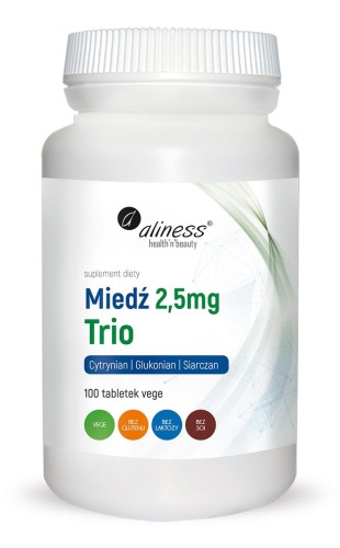 Miedź trio 2,5 mg - Pigmentacja włosów i skóry, 100 tabletek Vege - ALINESS.jpg