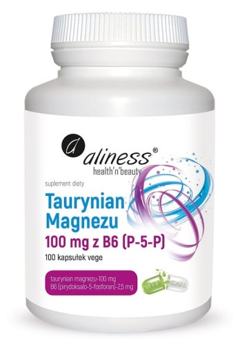 Taurynian Magnezu 100 mg z B6 (P-5-P) - 100 kapsułek Vege - ALINESS.jpg