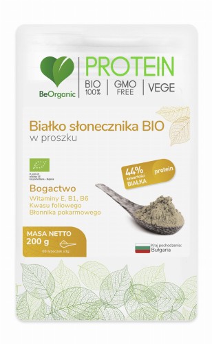 Białko słonecznikowe BIO w proszku - Źródło witaminy E, witaminy B1, witaminy B6, kwasu foliowego, błonnika pokarmowego - BEORGANIC (NM).jpg