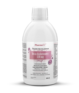 Kwas hialuronowy 120mg w płynie 500ml Zaawansowana Formuła - Ultramałocząsteczkowy z kolagenem - PHARMOVIT