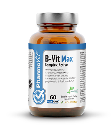 B-Vit Max Complex Active 60 kapsułek - Kompleks witamin z grupy B o szerokim spektrum działania - PHARMOVIT.png