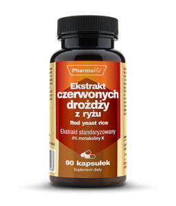 Ekstrakt czerwonych drożdży z ryżu 90 kapsułek - Pomaga w utrzymaniu prawidłowego poziomu cholesterolu we krwi - PHARMOVIT