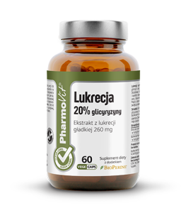 Lukrecja 20% glicyryzyny 60 kapsułek - Pomaga zachować drożność górnych dróg oddechowych - PHARMOVIT