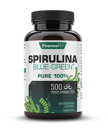 Spirulina Blue-Green 500 tabletek - Wspomaga kontrolę masy ciała - PHARMOVIT.png