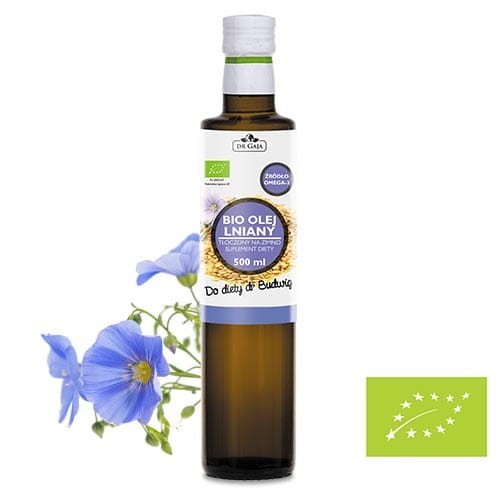 BIO Olej Lniany Budwigowy, zimnotłoczony nierafinowany (500 ml) - Dr Gaja.jpg