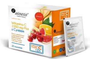 Witamina C 1000mg z cynkiem 30 sasz. Kwas L-askorbinowy L-askorbinian Sodu Bioflawonoidy Rutyna Acerola Cytrynian Cynku - ALINESS