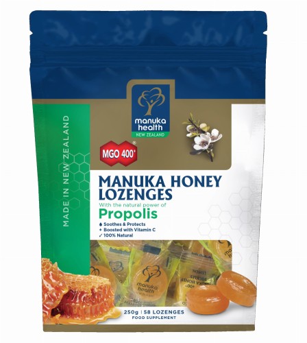 Cukierki z Miodem Manuka MGO™ 400+ z Propolisem i witaminą C, opakowanie 250g - Manuka Health.jpg